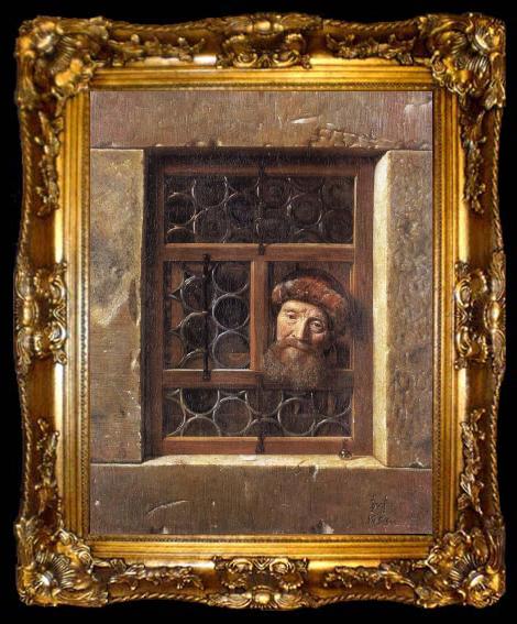 framed  Samuel van hoogstraten Man Looking through a window, ta009-2